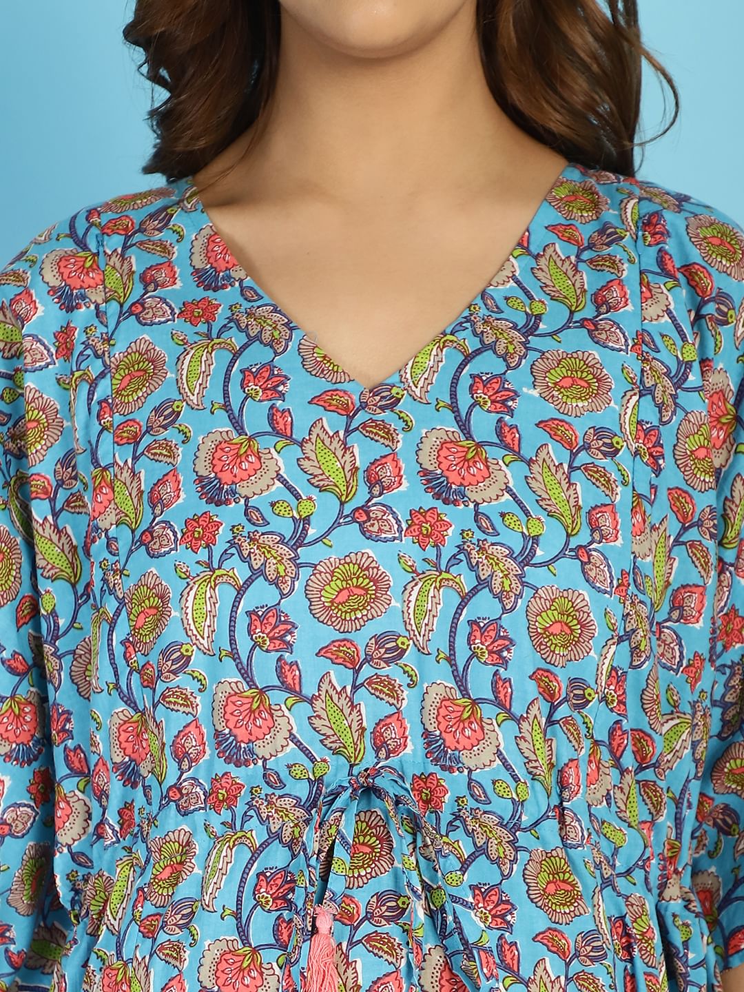 Cotton Floral Blue Maternity Feeding Kaftan
