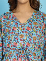 Cotton Floral Blue Maternity Feeding Kaftan