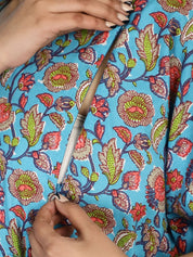 Cotton Floral Blue Maternity Feeding Kaftan