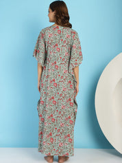 Cotton Floral Green Maternity Feeding Kaftan
