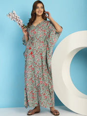 Cotton Floral Green Maternity Feeding Kaftan