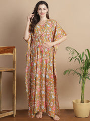 Mustard Floral Cotton Maternity Kaftan