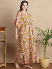 Mustard Floral Cotton Maternity Kaftan
