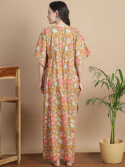 Mustard Floral Cotton Maternity Kaftan
