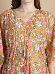 Mustard Floral Cotton Maternity Kaftan