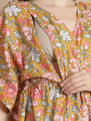 Mustard Floral Cotton Maternity Kaftan