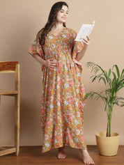 Mustard Floral Cotton Maternity Kaftan