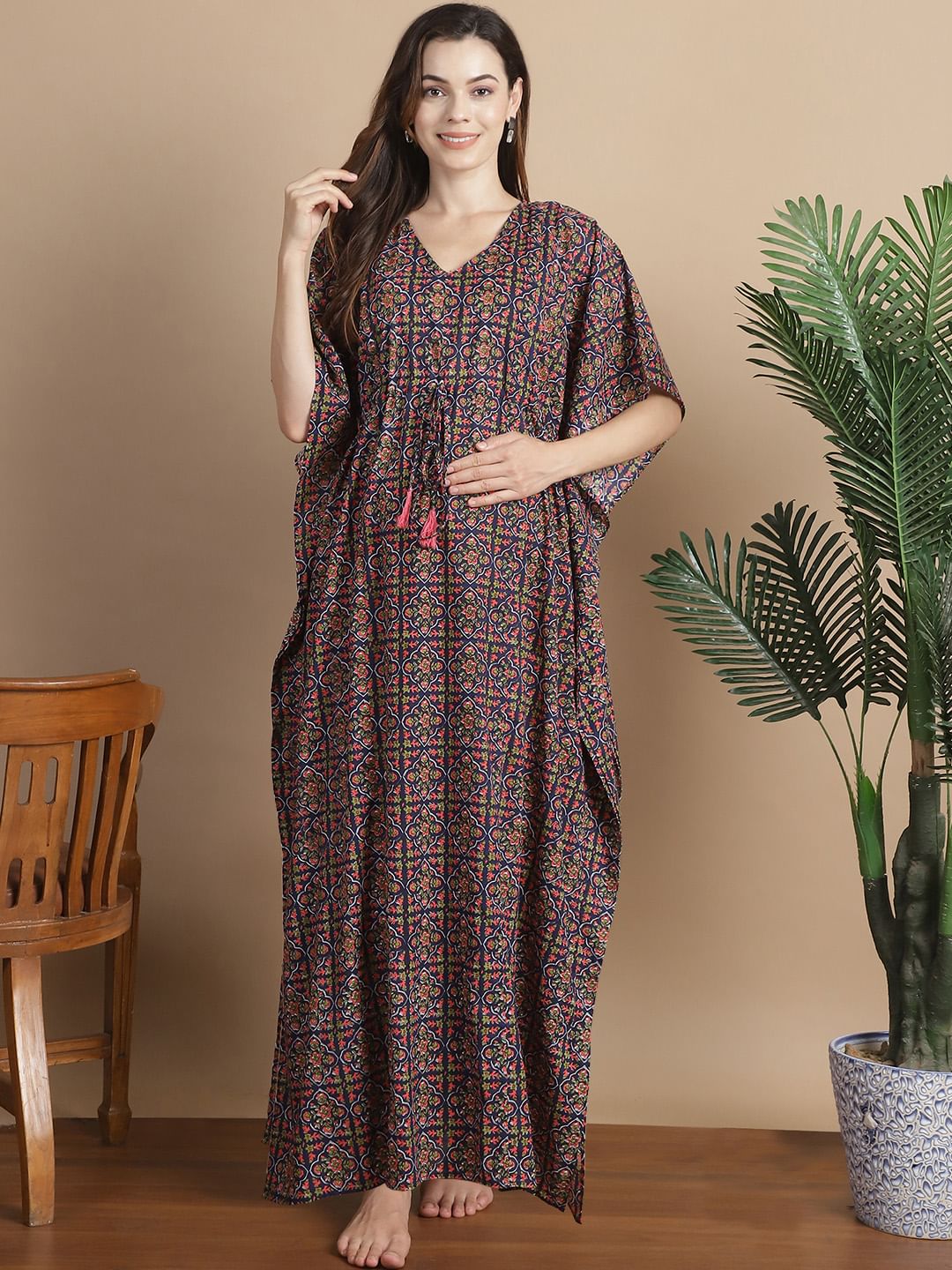 Purple Geometric Cotton Maternity Kaftan