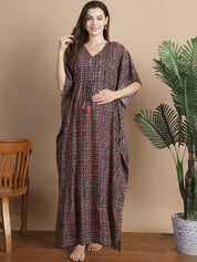 Purple Geometric Cotton Maternity Kaftan