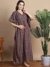 Purple Geometric Cotton Maternity Kaftan