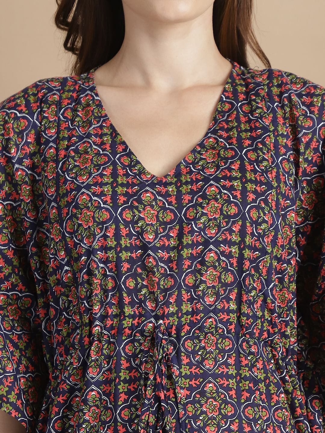 Purple Geometric Cotton Maternity Kaftan