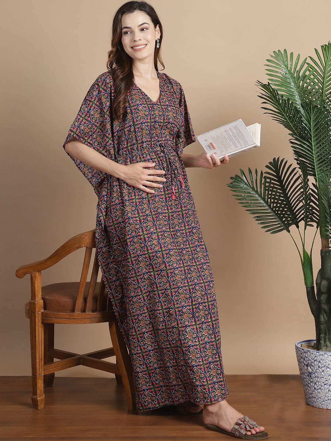Purple Geometric Cotton Maternity Kaftan