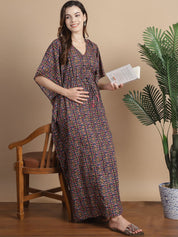 Purple Geometric Cotton Maternity Kaftan