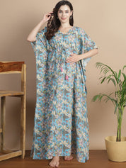 Sky Blue Floral Cotton Maternity Kaftan