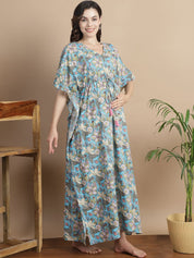 Sky Blue Floral Cotton Maternity Kaftan