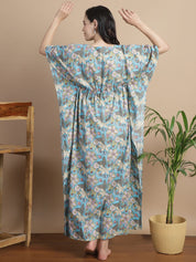 Sky Blue Floral Cotton Maternity Kaftan