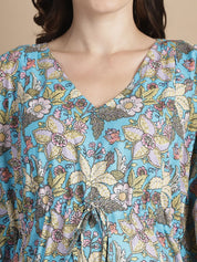 Sky Blue Floral Cotton Maternity Kaftan