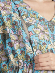 Sky Blue Floral Cotton Maternity Kaftan