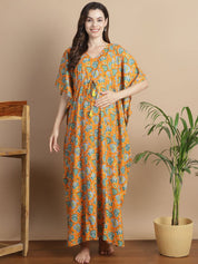 Orange Floral Cotton Maternity Kaftan