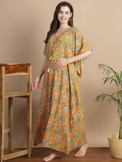 Orange Floral Cotton Maternity Kaftan