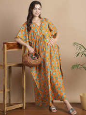 Orange Floral Cotton Maternity Kaftan
