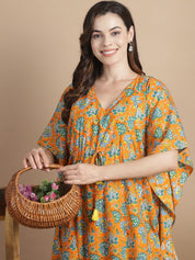 Orange Floral Cotton Maternity Kaftan
