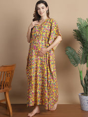 Yellow Floral Cotton Maternity Kaftan