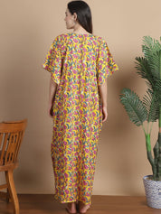 Yellow Floral Cotton Maternity Kaftan