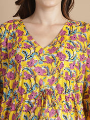 Yellow Floral Cotton Maternity Kaftan