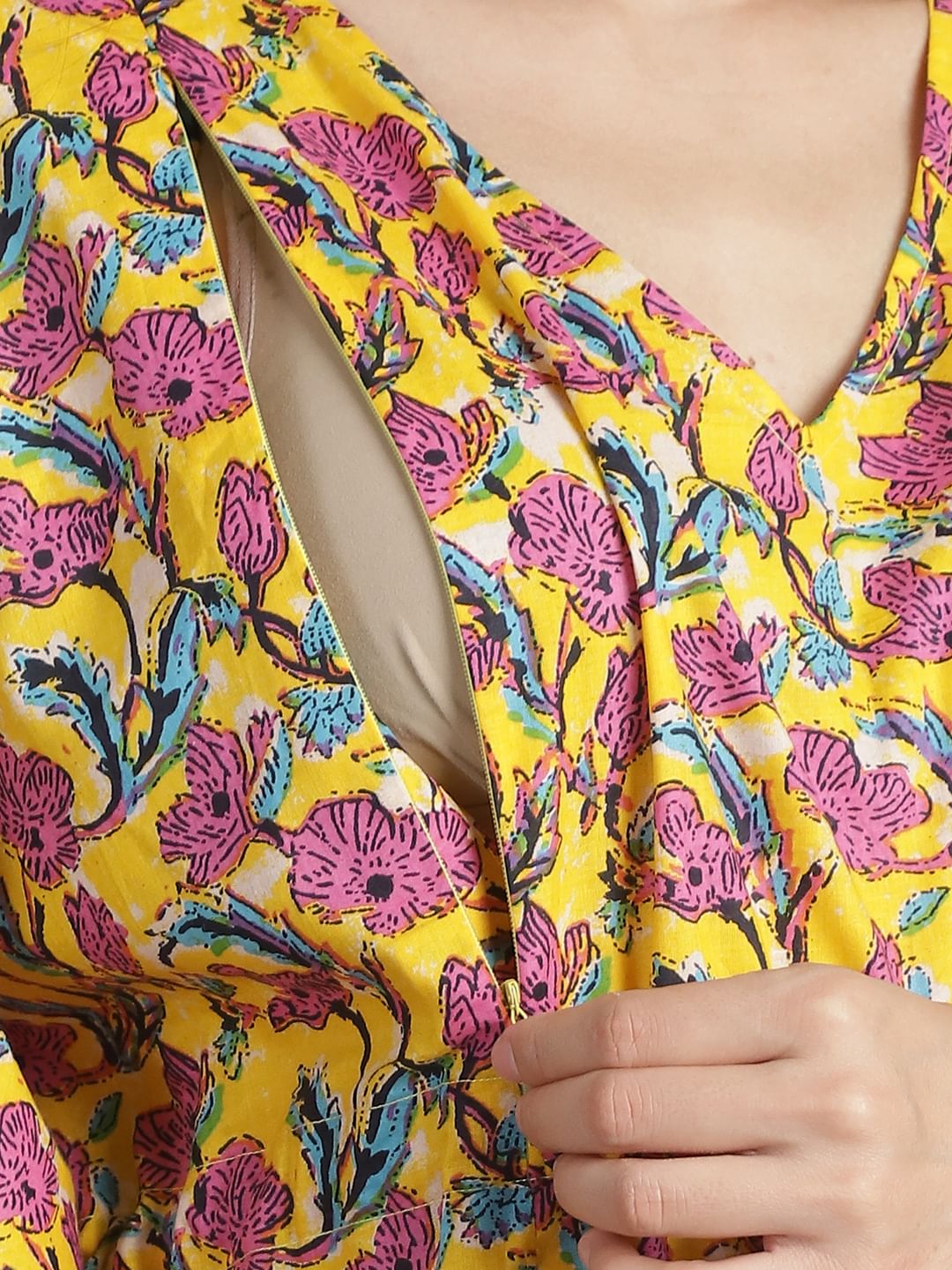 Yellow Floral Cotton Maternity Kaftan