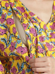 Yellow Floral Cotton Maternity Kaftan