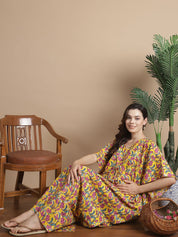 Yellow Floral Cotton Maternity Kaftan