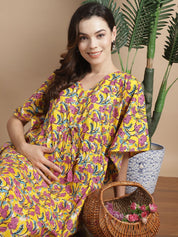 Yellow Floral Cotton Maternity Kaftan