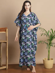 Navy Blue Floral Cotton Maternity Kaftan