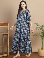 Navy Blue Floral Cotton Maternity Kaftan