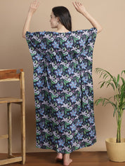 Navy Blue Floral Cotton Maternity Kaftan