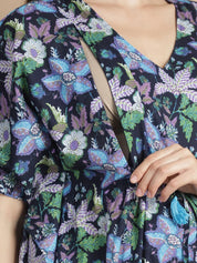 Navy Blue Floral Cotton Maternity Kaftan