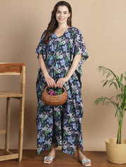 Navy Blue Floral Cotton Maternity Kaftan