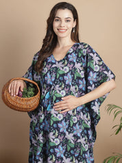 Navy Blue Floral Cotton Maternity Kaftan
