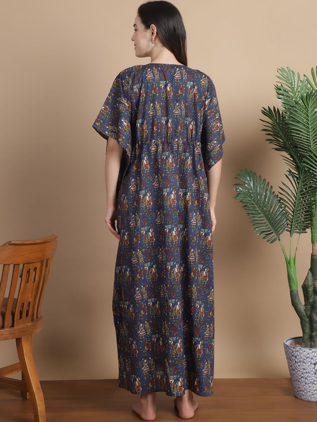 Navy Blue Ethnic Cotton Maternity Kaftan