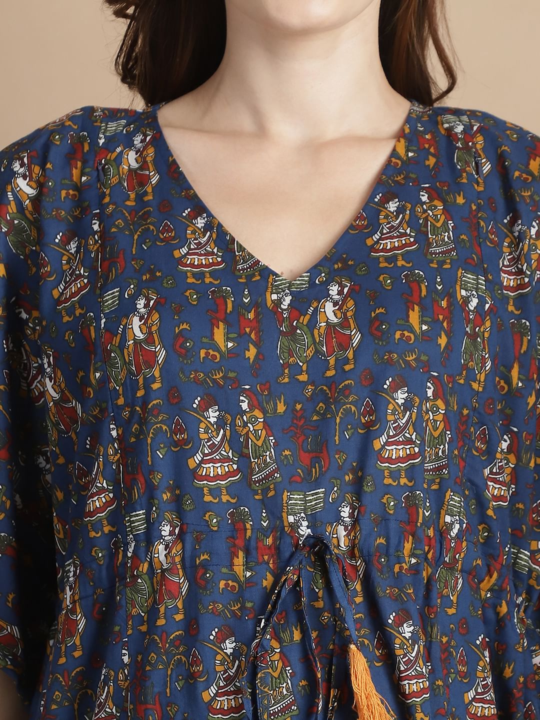 Navy Blue Ethnic Cotton Maternity Kaftan
