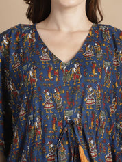 Navy Blue Ethnic Cotton Maternity Kaftan