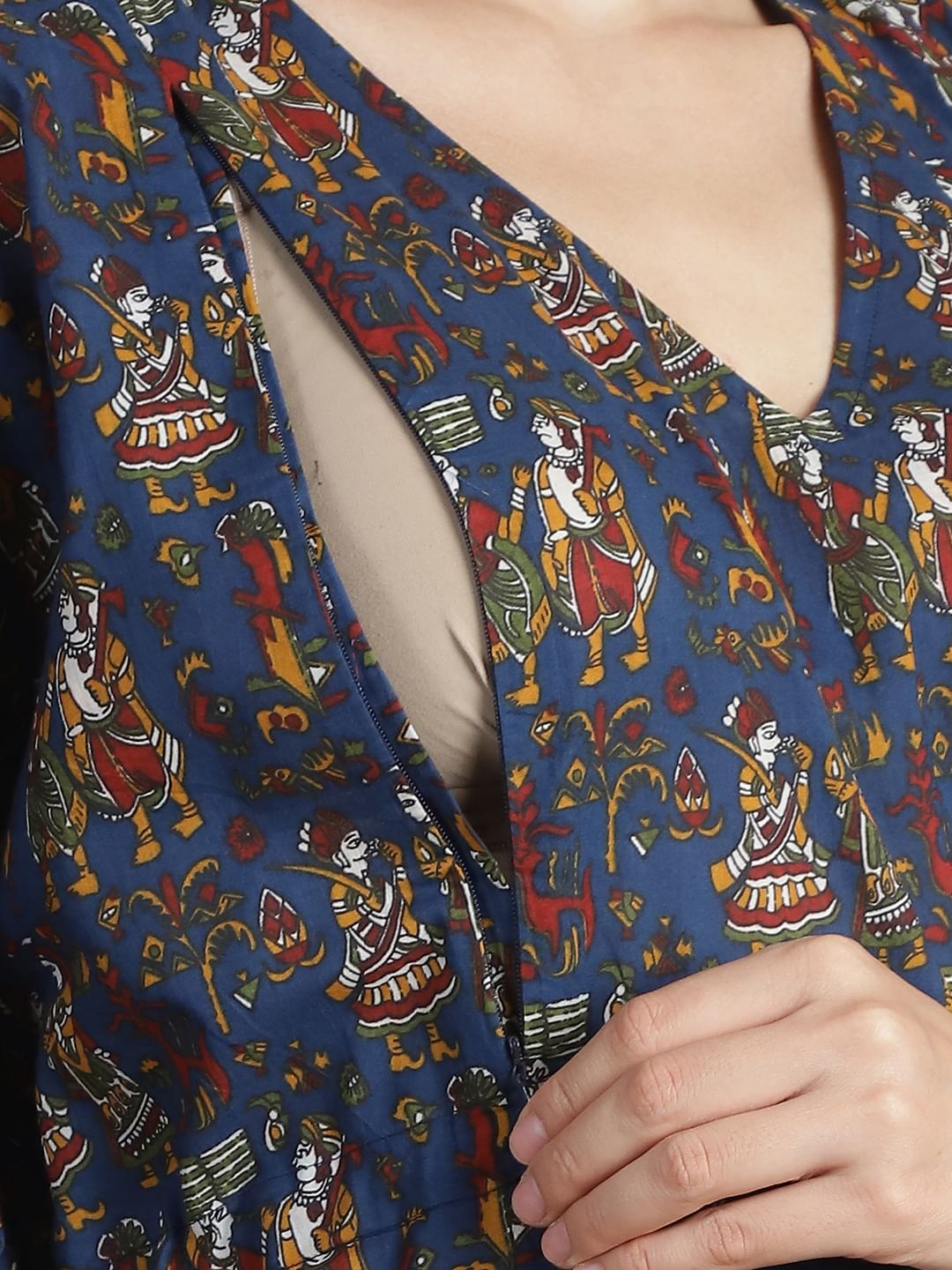 Navy Blue Ethnic Cotton Maternity Kaftan