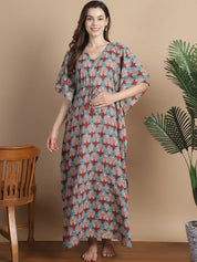 Sky Blue Floral Cotton Maternity Kaftan