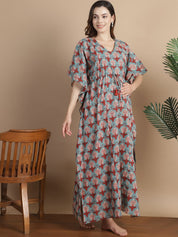 Sky Blue Floral Cotton Maternity Kaftan