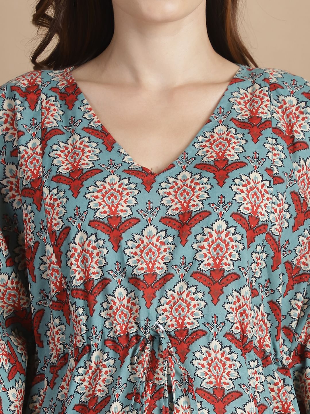 Sky Blue Floral Cotton Maternity Kaftan