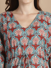 Sky Blue Floral Cotton Maternity Kaftan