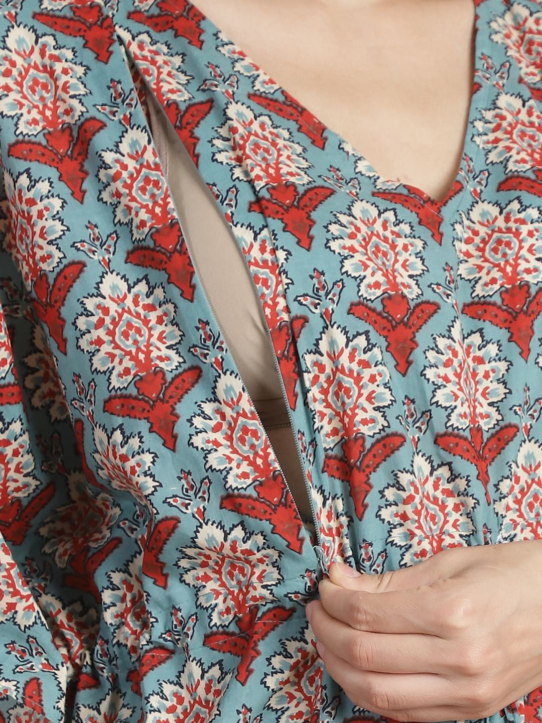 Sky Blue Floral Cotton Maternity Kaftan