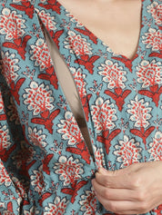 Sky Blue Floral Cotton Maternity Kaftan