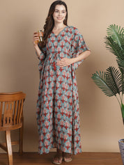 Sky Blue Floral Cotton Maternity Kaftan